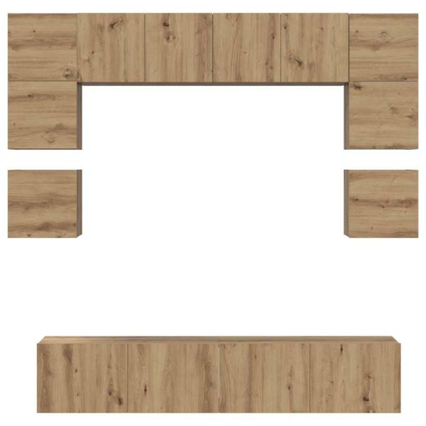 Комплект ТВ шкаф Монтиране на стена 8 pcs Дъб Инженерно дърво