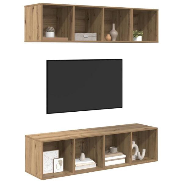 Комплект ТВ шкаф Монтиране на стена 3 pcs Дъб Инженерно дърво