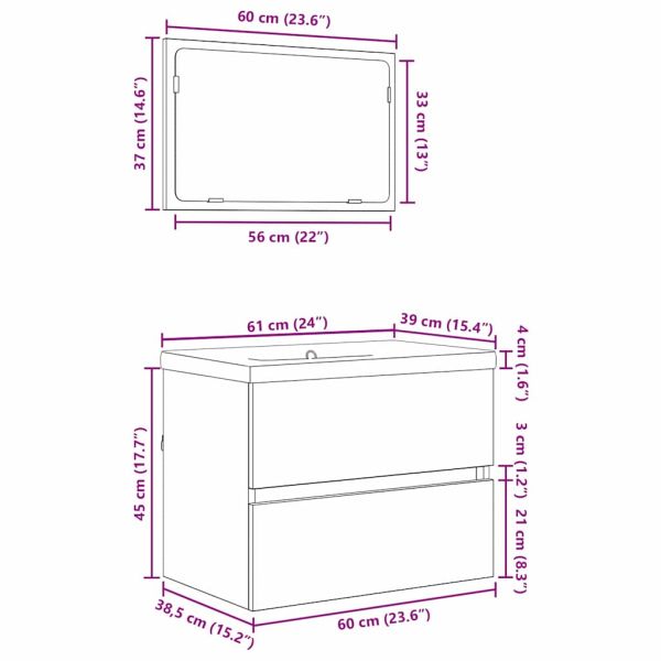 Комплект мебели за баня 3 pcs Старо дърво Инженерно дърво