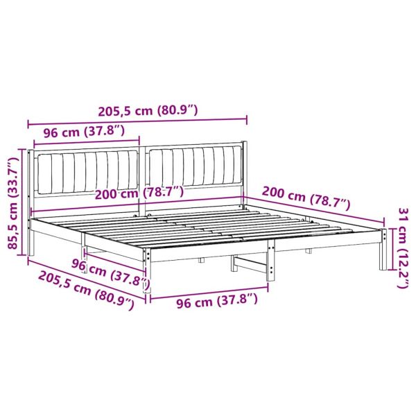 Рамка за легло Черно 200 x 200 cm Солидно борово дърво