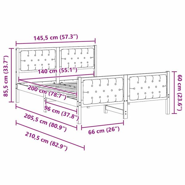 Рамка за легло Черно 140 x 200 cm Солидно борово дърво