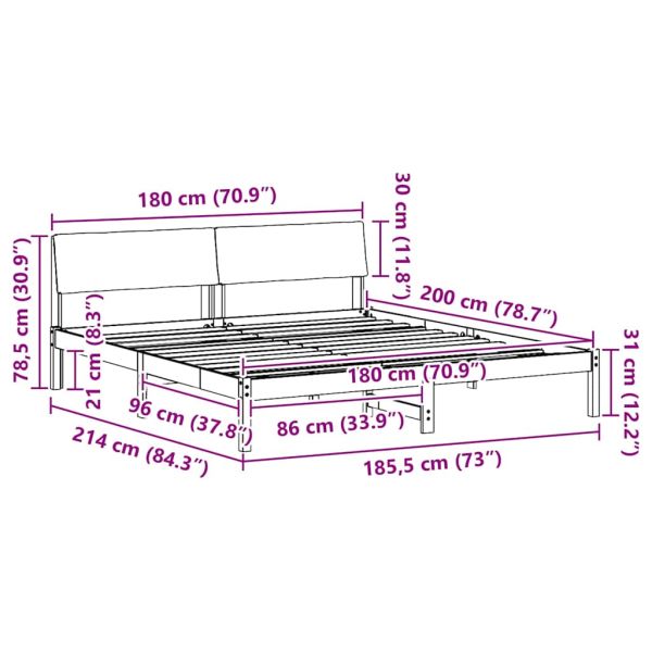 Рамка на леглото Кафяво и таупе 180 x 200 cm Борово дърво масив