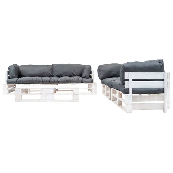 Градински мебели от палети, 6 части, сиви възглавници, дърво