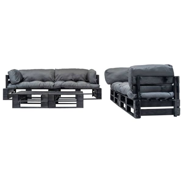 Градински мебели от палети, 6 части, сиви възглавници, дърво