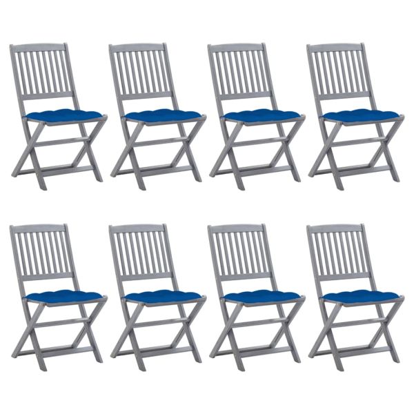 Сгъваеми градински столове, 8 бр, с възглавници, акация масив