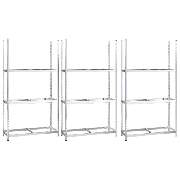 Стелажи за гуми с 3 рафта 3 бр сребристи 110x40x200 см стомана