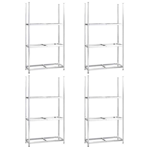 Стелажи за гуми с 3 рафта 4 бр сребристи 110x40x200 см стомана