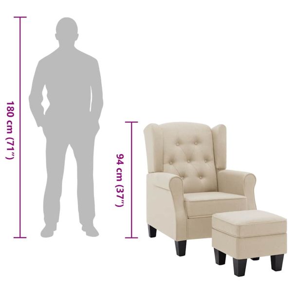 Фотьойл с табуретка за крака, кремав, текстил