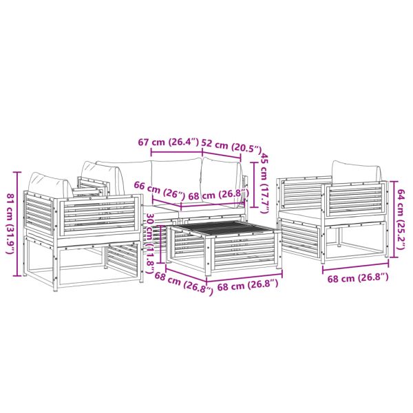 Градински комплект диван с възглавници, 5 части, акация масив