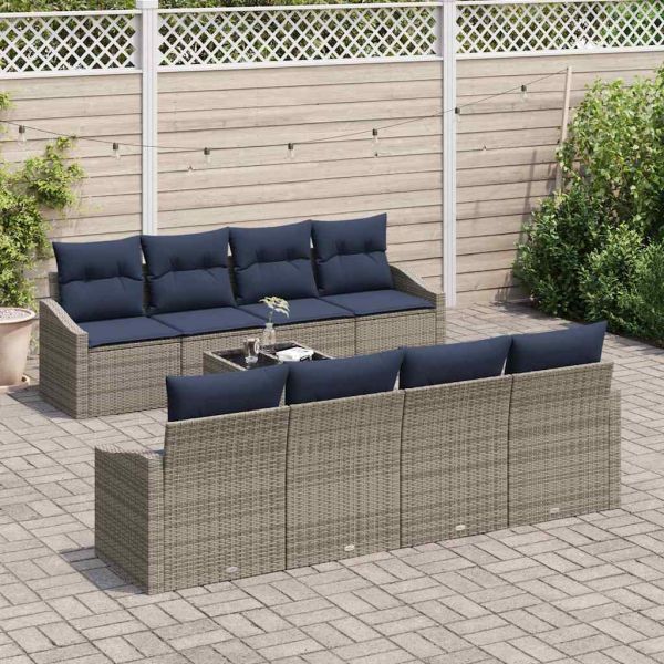 Комплект дивани с възглавница 9 pcs Сив и тъмносин полиратан