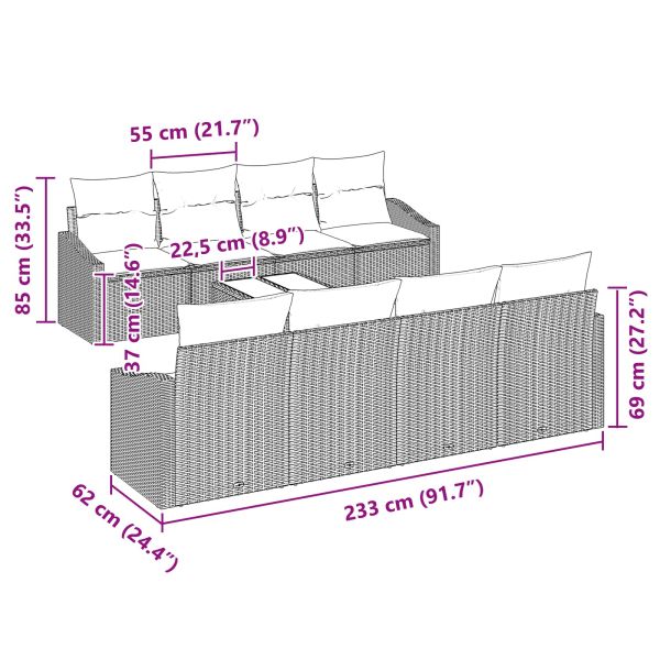 Комплект дивани с възглавница 9 pcs Сив и тъмносин полиратан