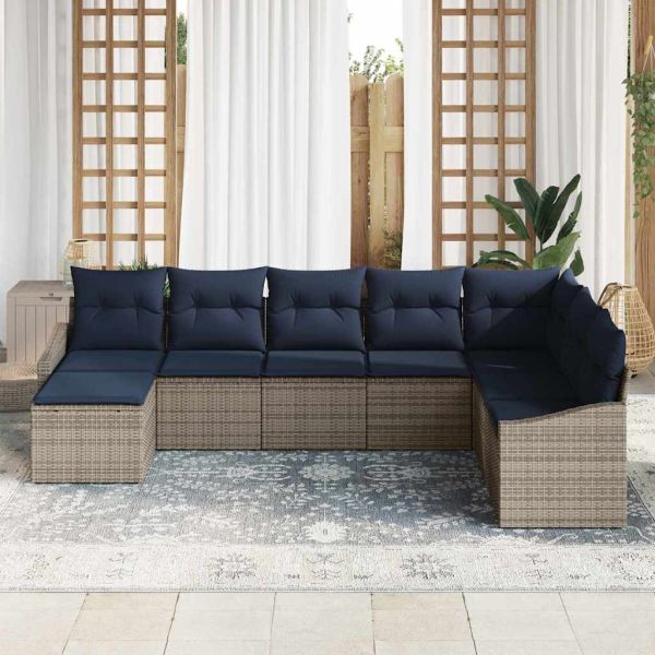 Градински Софа Комплект 8 pcs Сив и тъмносин полиратан