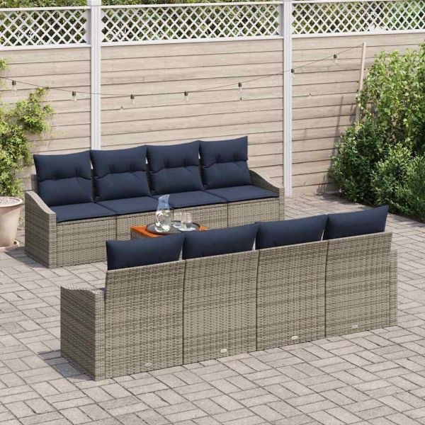 Градински Софа Комплект 9 pcs Сив и тъмен син полиратан