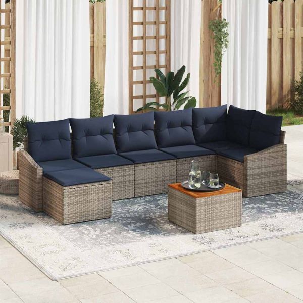 Градински Софа Комплект 8 pcs Сив и тъмен син полиратан