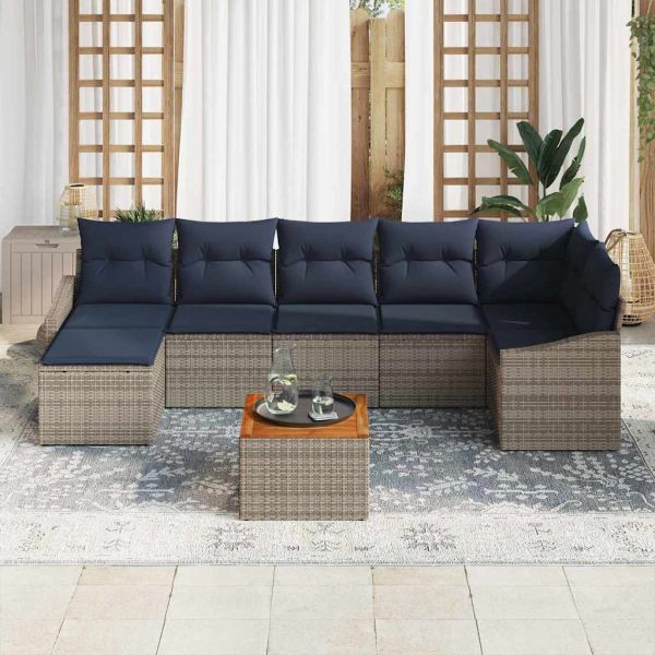 Градински Софа Комплект 8 pcs Сив и тъмен син полиратан