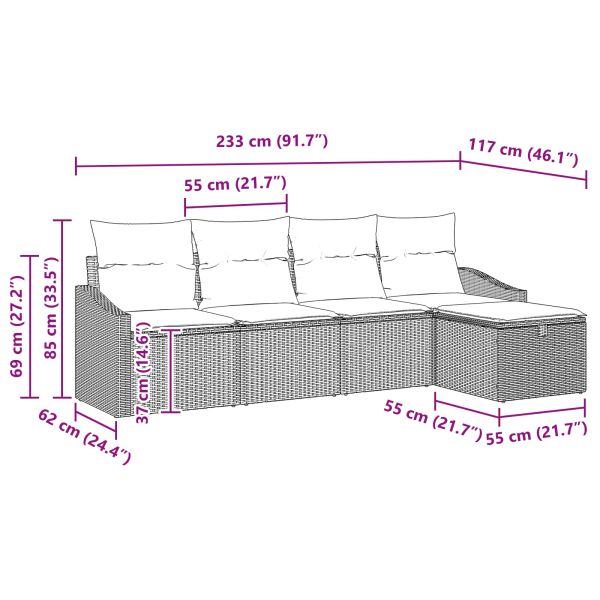 Комплект дивани с възглавница 5 pcs полиратан