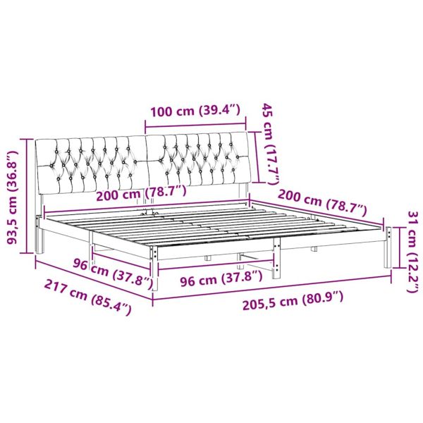 Леглова рамка с тапицирана гръбна част Бяло 200 x 200 cm