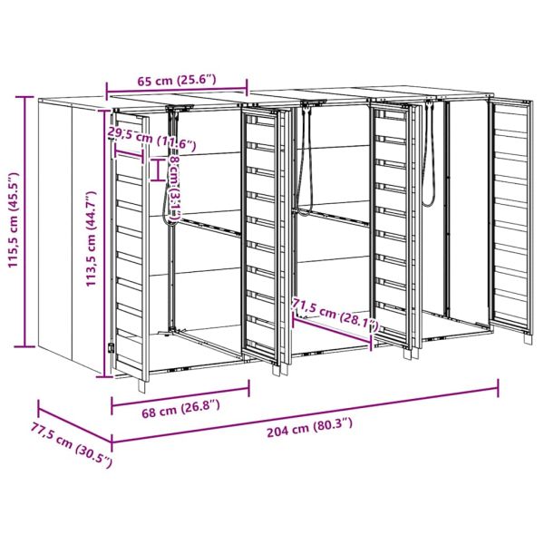 Контейнер за съхранение на 3 коша 340 x 77.5 x 115.5 см Стомана