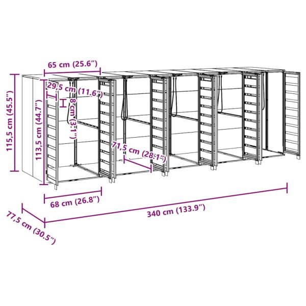 Контейнер за съхранение на 3 коша 340 x 77.5 x 115.5 см Стомана