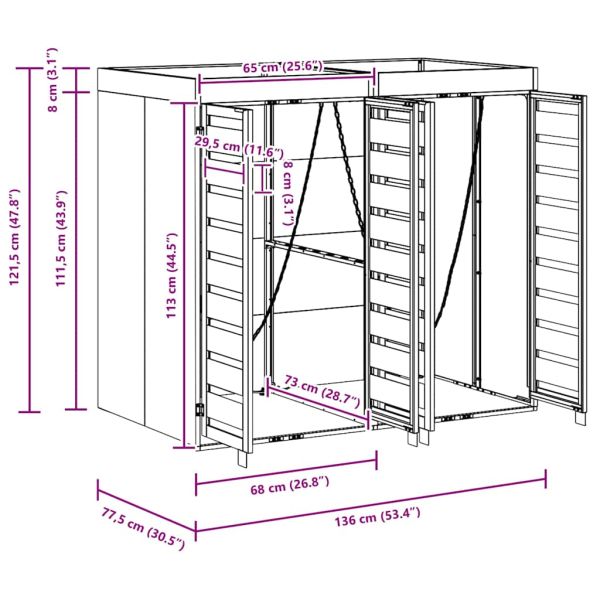 Контейнер за съхранение на 2 коша Антрацит Стомана