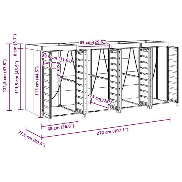 Контейнер за съхранение на 4 коша Антрацит Стомана