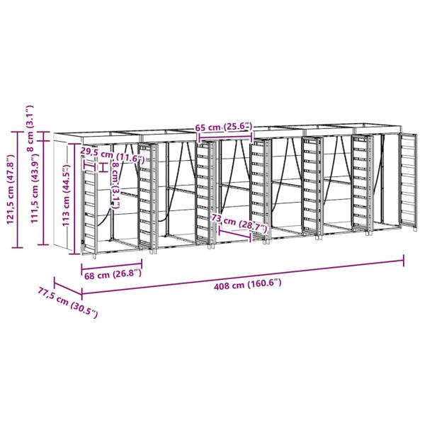 Контейнер за съхранение на 3 коша 340 x 77.5 x 115.5 см Стомана