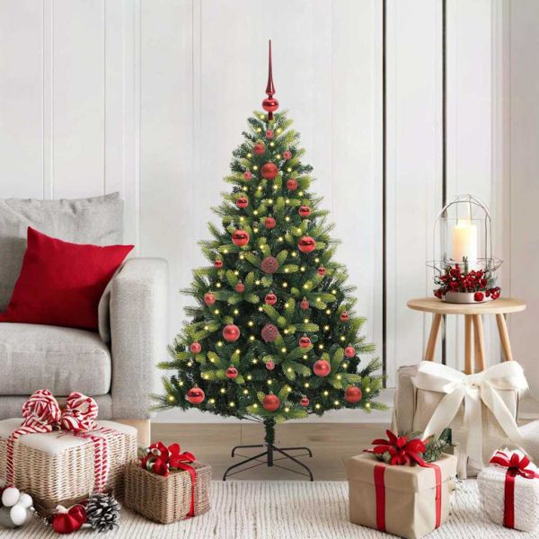 Изкуствен коледен дърво с панти 150 LEDs Зелен 120 cm PVC и PE
