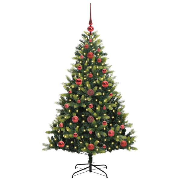 Изкуствен коледен дърво с панти 150 LEDs Зелен 120 cm PVC и PE
