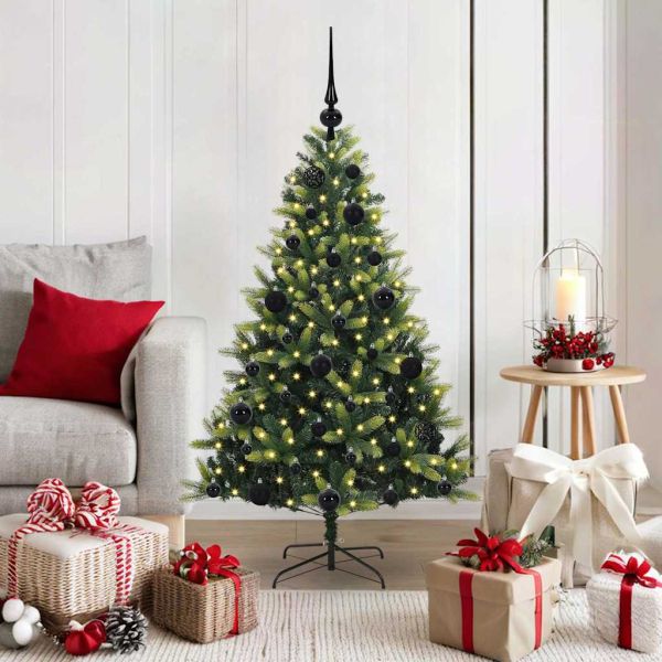 Изкуствен коледен дърво с панти 150 LEDs Зелен 120 cm PVC и PE
