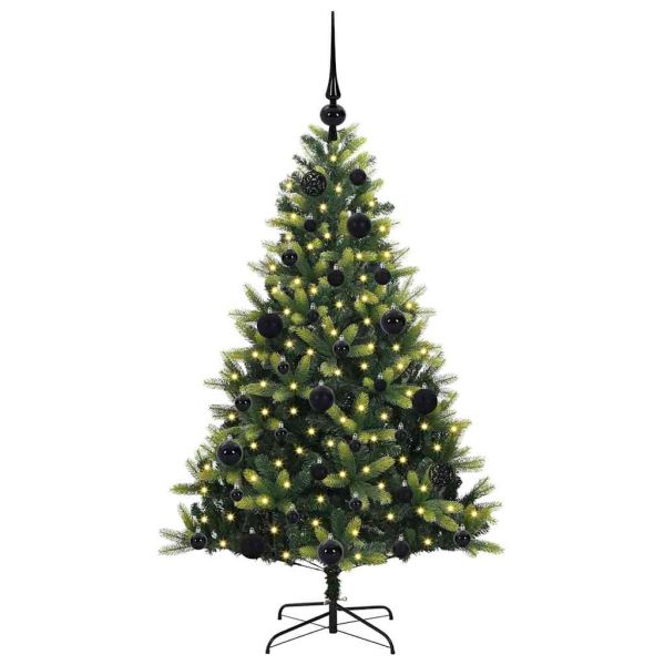 Изкуствен коледен дърво с панти 150 LEDs Зелен 120 cm PVC и PE
