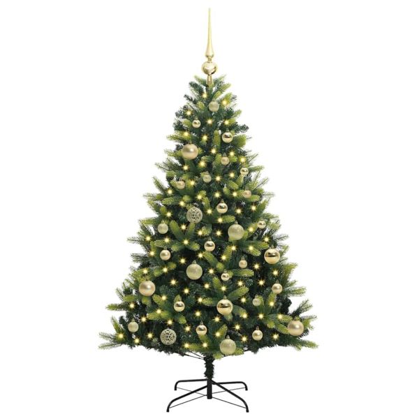 Изкуствен коледен дърво с панти 150 LEDs Зелен 120 cm PVC и PE
