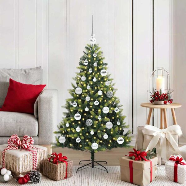 Изкуствен коледен дърво с панти 150 LEDs Зелен 120 cm PVC и PE