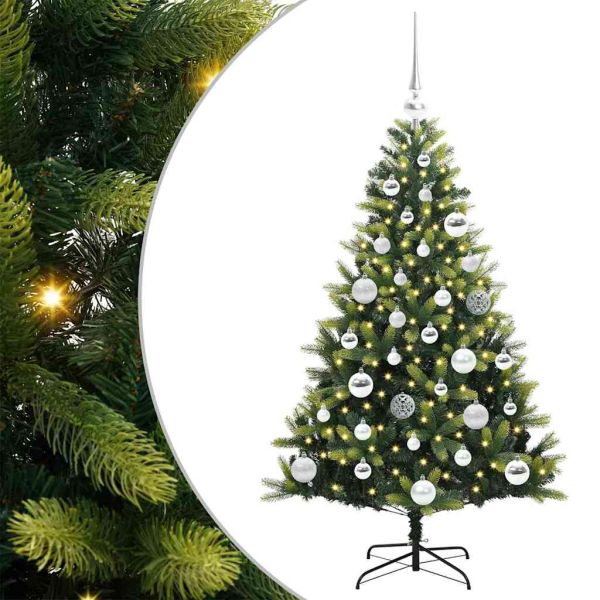 Изкуствен коледен дърво с панти 150 LEDs Зелен 120 cm PVC и PE