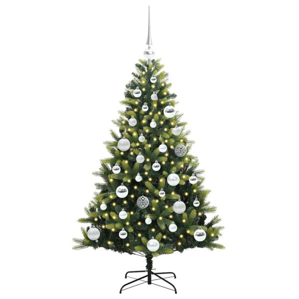 Изкуствен коледен дърво с панти 150 LEDs Зелен 120 cm PVC и PE