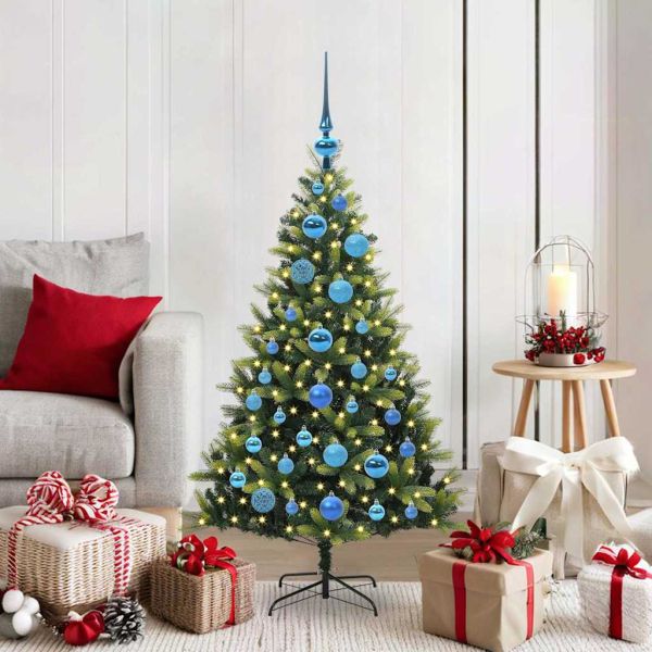Изкуствен коледен дърво с панти 150 LEDs Зелен 120 cm PVC и PE