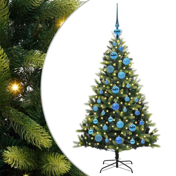 Изкуствен коледен дърво с панти 150 LEDs Зелен 120 cm PVC и PE