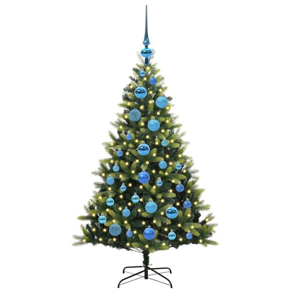 Изкуствен коледен дърво с панти 150 LEDs Зелен 120 cm PVC и PE