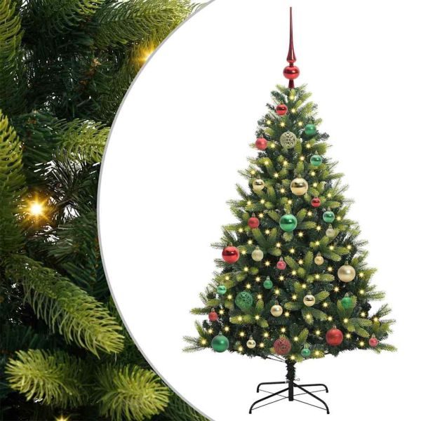 Изкуствен коледен дърво с панти 150 LEDs Зелен 120 cm PVC и PE