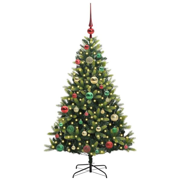 Изкуствен коледен дърво с панти 150 LEDs Зелен 120 cm PVC и PE