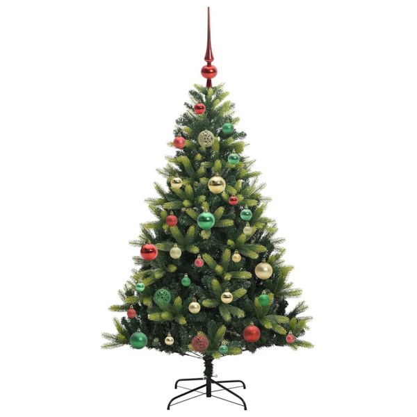 Изкуствен коледен дърво с панти 150 LEDs Зелен 120 cm PVC и PE