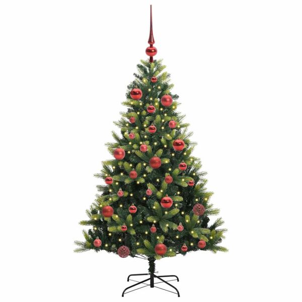 Изкуствен коледен дърво с панти 150 LEDs Зелен 150 cm PVC и PE