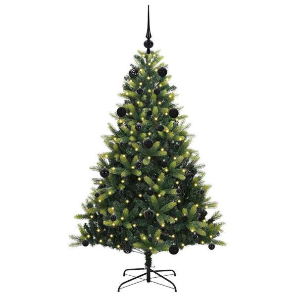 Изкуствен коледен дърво с панти 150 LEDs Зелен 150 cm PVC и PE