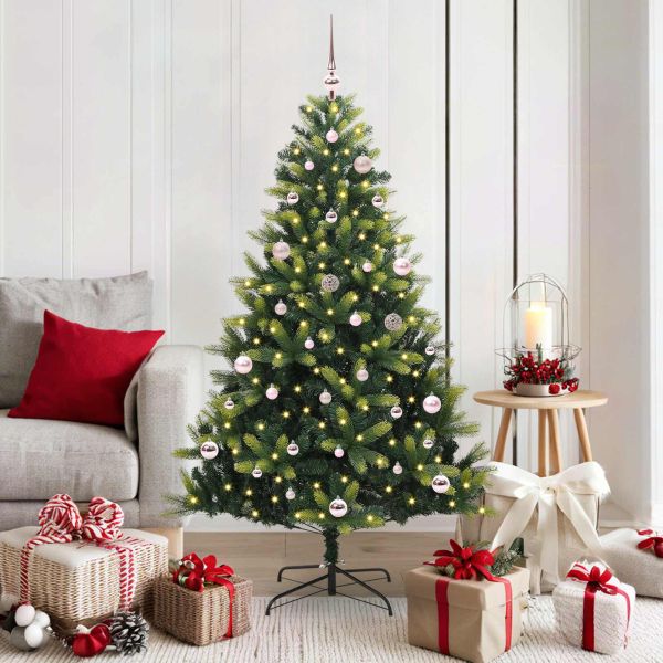 Изкуствен коледен дърво с панти 150 LEDs Зелен 150 cm PVC и PE