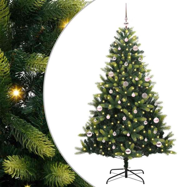 Изкуствен коледен дърво с панти 150 LEDs Зелен 150 cm PVC и PE