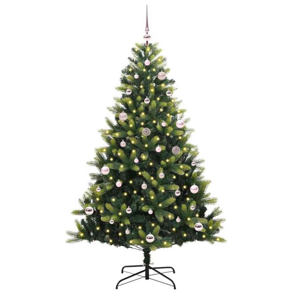 Изкуствен коледен дърво с панти 150 LEDs Зелен 150 cm PVC и PE