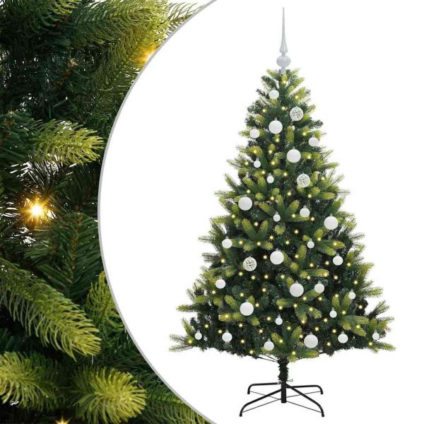 Изкуствен коледен дърво с панти 150 LEDs Зелен 150 cm PVC и PE