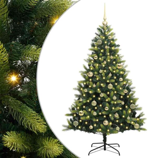 Изкуствен коледен дърво с панти 150 LEDs Зелен 150 cm PVC и PE