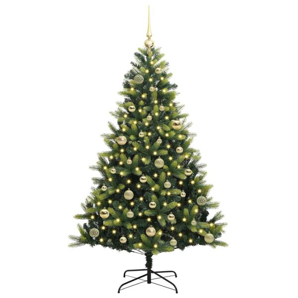 Изкуствен коледен дърво с панти 150 LEDs Зелен 150 cm PVC и PE