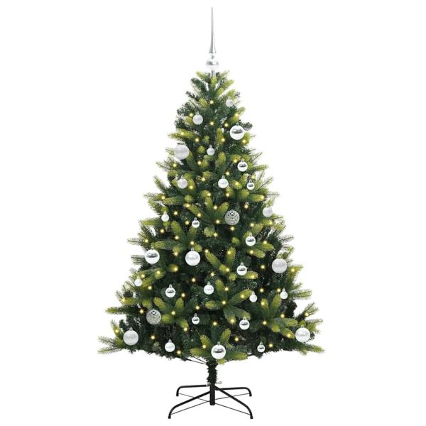 Изкуствен коледен дърво с панти 150 LEDs Зелен 150 cm PVC и PE