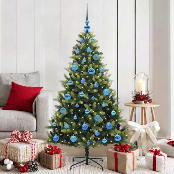 Изкуствен коледен дърво с панти 150 LEDs Зелен 150 cm PVC и PE
